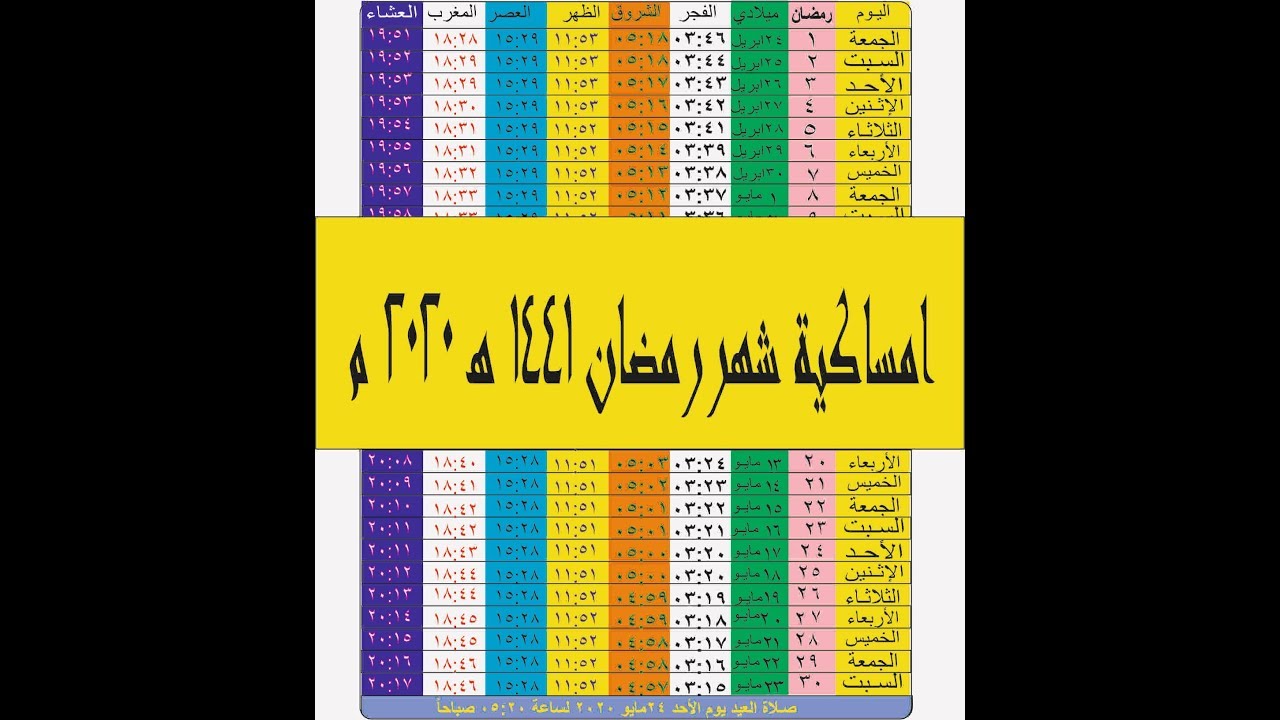 امساكية رمضان 2020-1441 مصر والسعودية
