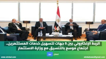 الربط الإلكتروني بين 5 جهات لتسهيل خدمات المستثمرين. اجتماع موسع بالتنسيق مع وزارة الاستثمار